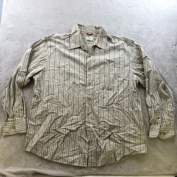 Dockers Mens Shirt Size XL Long Sleeve Pinstriped Button Up Casual Beige Retro - Picture 9 of 10